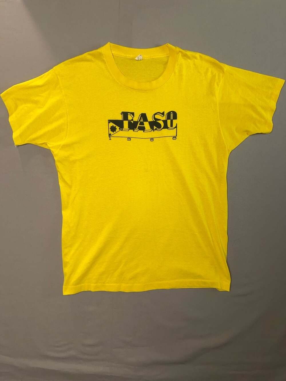 Vintage 1988 FASO Yellow Graphic T-Shirt Size XL Screen Stars Made USA